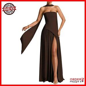 Strapless Corset Maxi Dress Asymmetrical High Split Formal Evening Gown